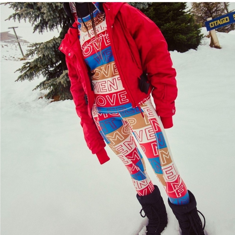 FP Movement Dawn To Dusk Leggings Size XL Red Blue White High Rise Stretchy - Picture 1 of 12